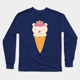 Kawaii Cute Bear Ice Cream Cone T-Shirt Long Sleeve T-Shirt
